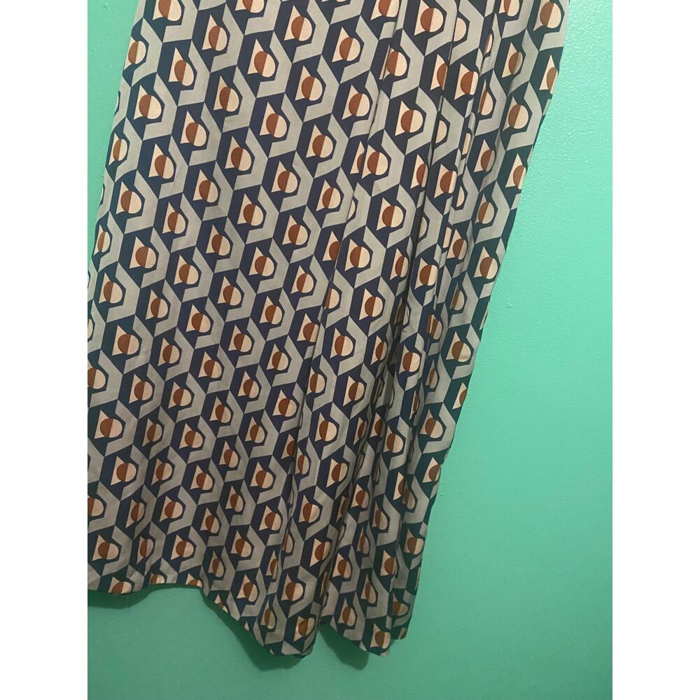 Zara Woman Blue/ taupe abstract print maxi skirt pleated and ruched sides w zip - Picture 4 of 10